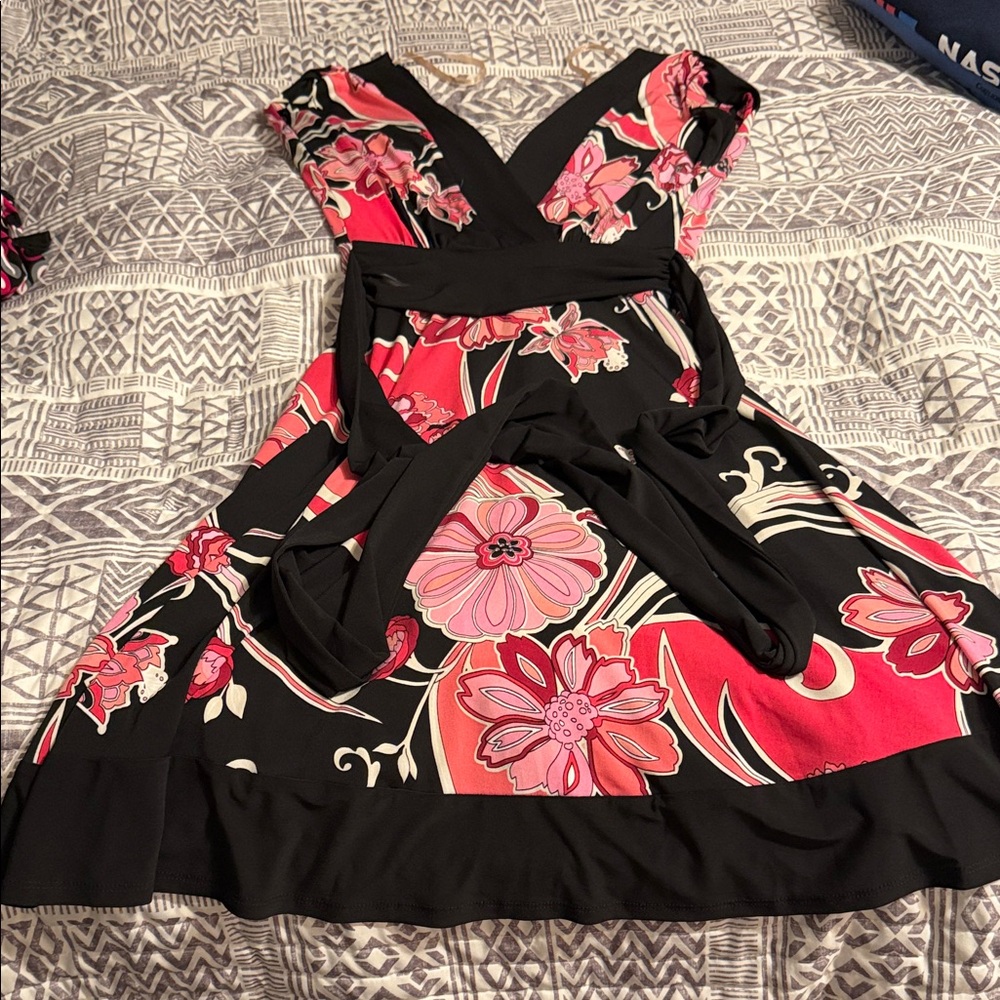 Roulette Black and Pink Floral Midi Dress
